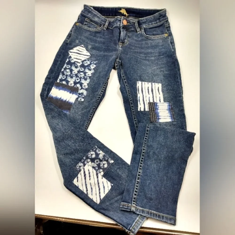 Tommy Bahama Boho Patchwork Vintage Boyfriend Slim Denim Jeans Pants Sz 26 - Picture 12 of 16